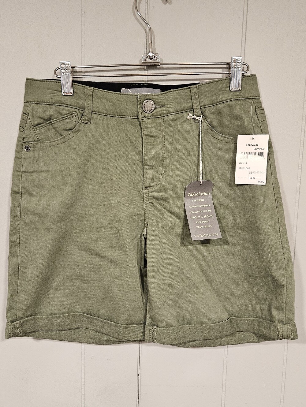 Wit & Wisdom Shorts Womens Sz 4 Green Absolution Bermuda Stretch Chic Casual NWT